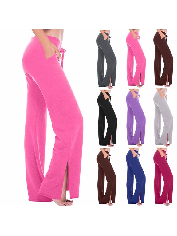 Women's Side Split Yoga Pants, Trousers Slacks Bottoms, Solid Color Stretchy Breathable Flowy, Lounge Home Casual Daily Gym Workout Pilates Zumba Travel Essentials | Aestivo,Gray XL