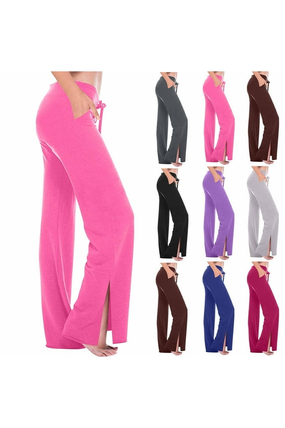 Women's Side Split Yoga Pants, Trousers Slacks Bottoms, Solid Color Stretchy Breathable Flowy, Lounge Home Casual Daily Gym Workout Pilates Zumba Travel Essentials | Aestivo,Black L