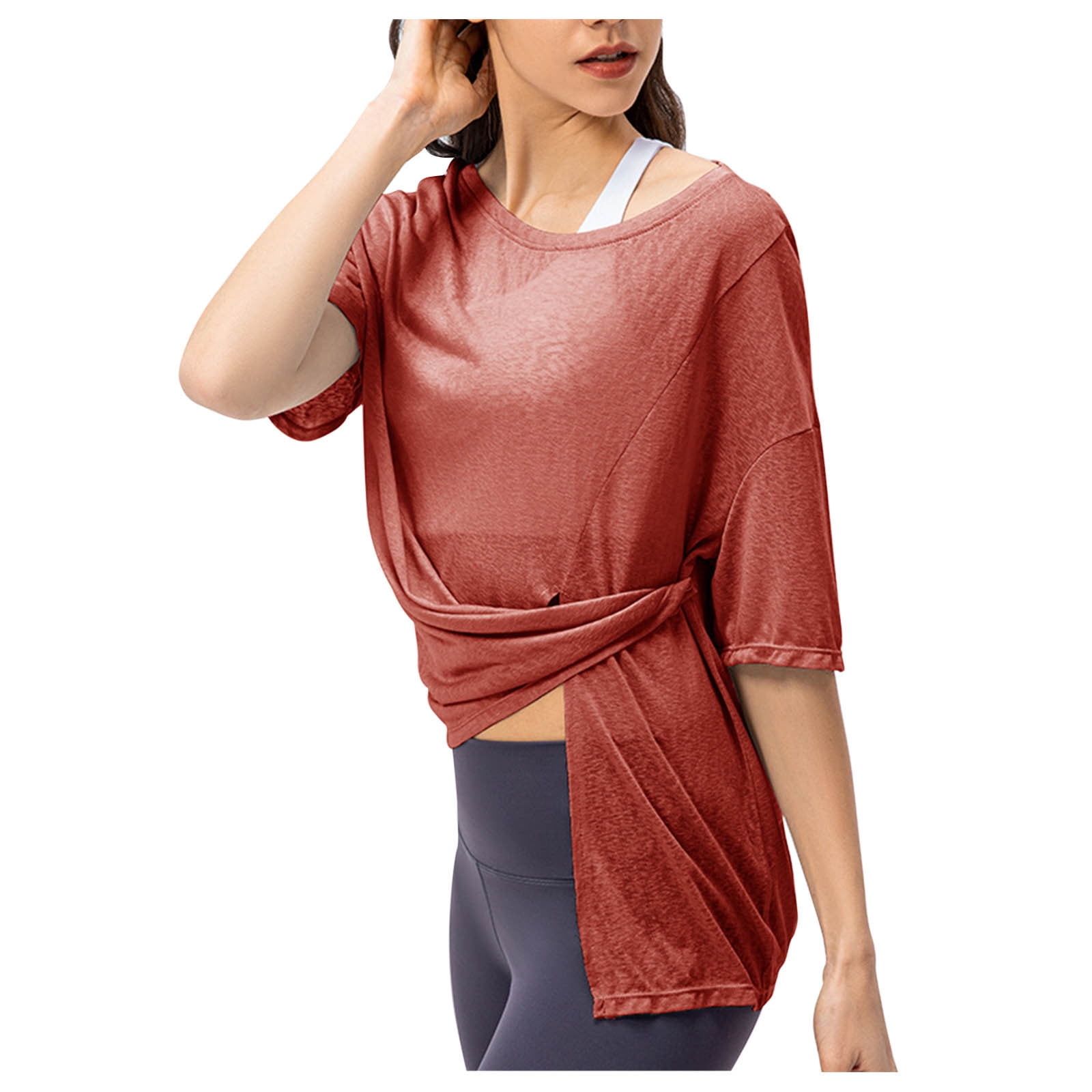 Plus Size Women Sexy Yoga Sports Satin Blouse Thin Long Sleeve Breathable  Tops