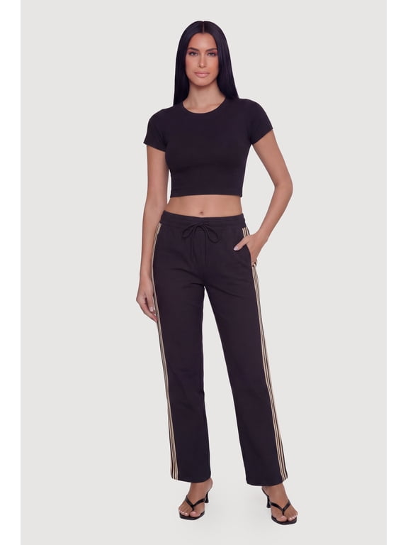 Women's Side Stripe Drawstring Waist Straight Leg Track Pants