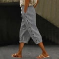 thumbnail image 1 of Women's Side Stripe Elastic Waist Pants – Loose Fit Straight Leg with Cuffed Hem, Comfortable 7/8 Length Capris, 1 of 9
