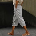 thumbnail image 1 of Women's Side Stripe Elastic Waist Pants – Loose Fit Straight Leg with Cuffed Hem, Comfortable 7/8 Length Capris, 1 of 9