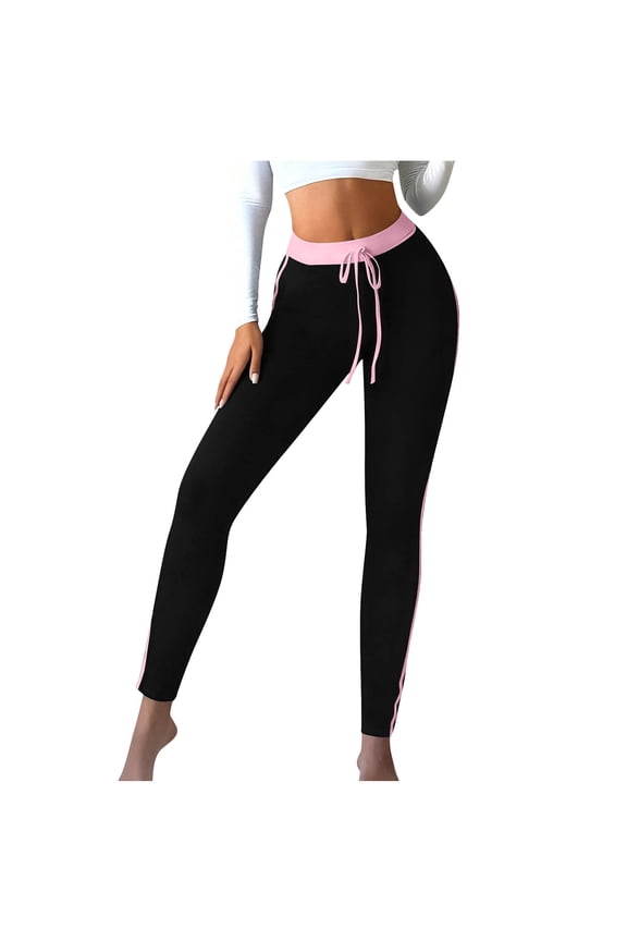 Women's Side-Stripe High-Waisted Yoga Pants - Butt-Lifting Tummy Control Stretch Workout & Lounge Leggings, Color-Block Sporty Athletic Trousers for Multi-Occasion