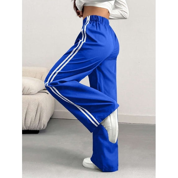 Women's Side Stripe Wide Leg Track Pants, Elastic Waist Loose Fit Sweatpants for Gym, Workout, Everyday & Athleisure Wear