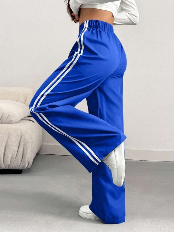 Women's Side Stripe Wide Leg Track Pants, Elastic Waist Loose Fit Sweatpants for Gym, Workout, Everyday & Athleisure Wear