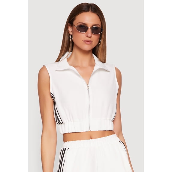 Women's Side Stripe Zip Front Cropped Vest