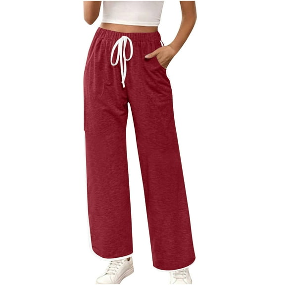 Women's Side Striped Sweatpants Y2k Elastic High Rise Drawstring Track Pants Wide Leg Side Joggers with Pockets
