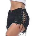 thumbnail image 1 of Women's Side-Tie Denim Shorts with High Slit Design, Adjustable Lace-Up Details for Sexy Summer Style,Black M, 1 of 5