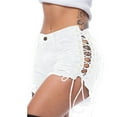 thumbnail image 1 of Women's Side-Tie Denim Shorts with High Slit Design, Adjustable Lace-Up Details for Sexy Summer Style,White 2XL, 1 of 5