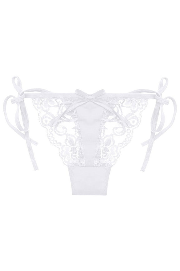 Women's Side Tie Panties Adjustable Lace Low-rise Bikini Briefs Thong Panties
