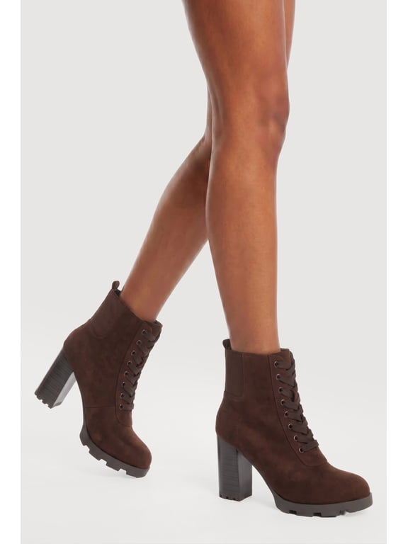 Women's Side Zip High Heel Combat Boots
