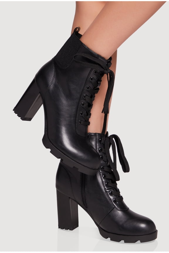 Women's Side Zip Lace Up Block Heel Combat Boots
