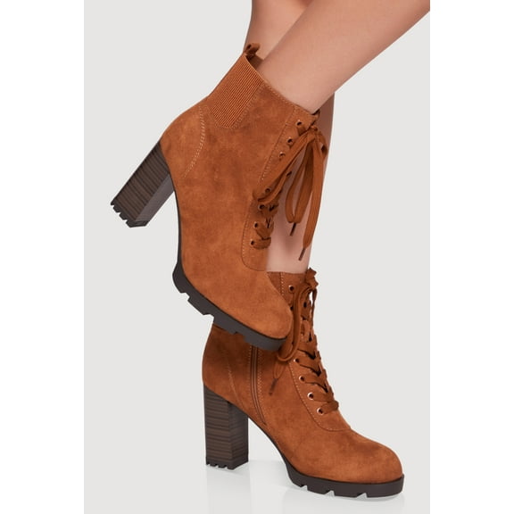 Women's Side Zip Lace Up Block Heel Combat Boots