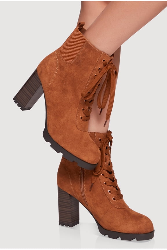 Women's Side Zip Lace Up Block Heel Combat Boots