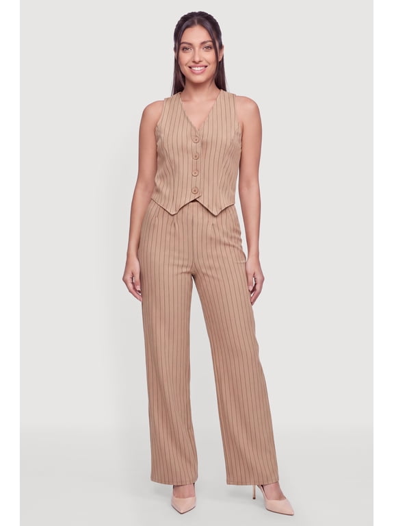 Women's Side Zip Pinstripe Wide Leg Pants
