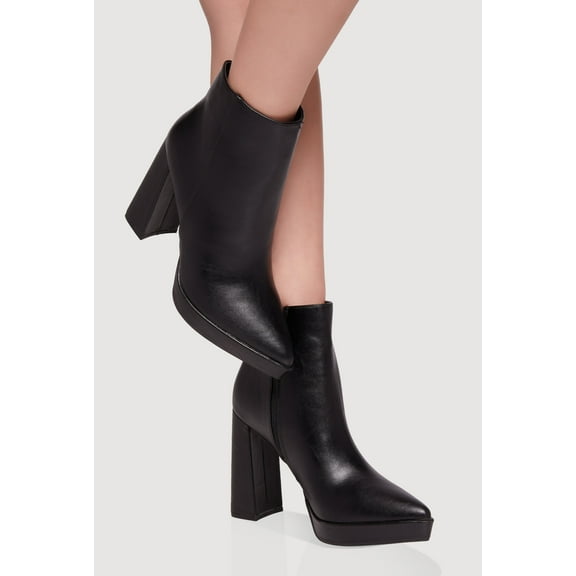 Women's Side Zip Pointy Toe Block Heel Booties