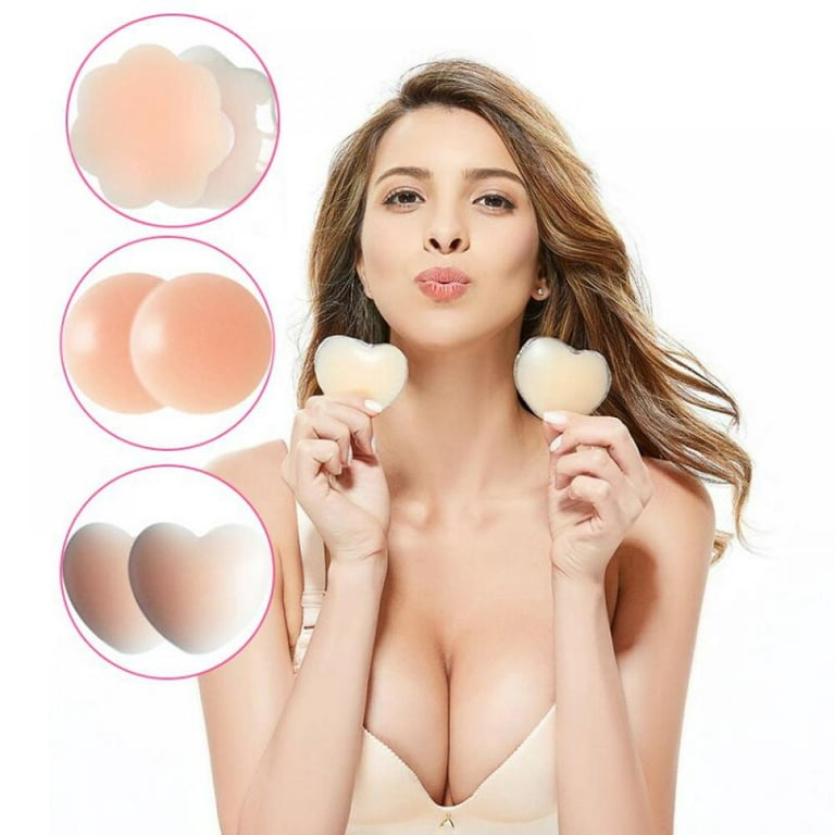 Women's Silicone Breast Lift Pasties - Breast Tape Reusable Invisible  Nippleless Cover accessories (Pink)