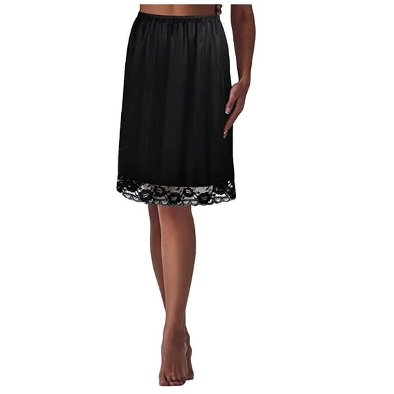 Women’s Silk Base Skirt Inner Half with Lace Edge for -Penetration Light Leakage