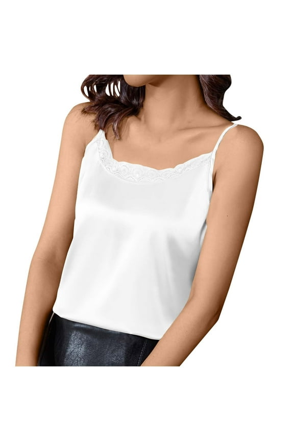 Women's Silk Camisole Top Adjustable Strap Basic Layering V Neck Cami Satin Tank Tops Loose Sleeveless Silky Blouse