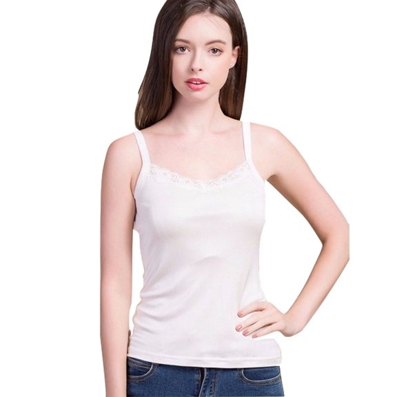 Women’s Silk Camisole,Underwaist Vest with Shoulder Straps,100% Silk(Main Fabric),5 Colors(White,M)
