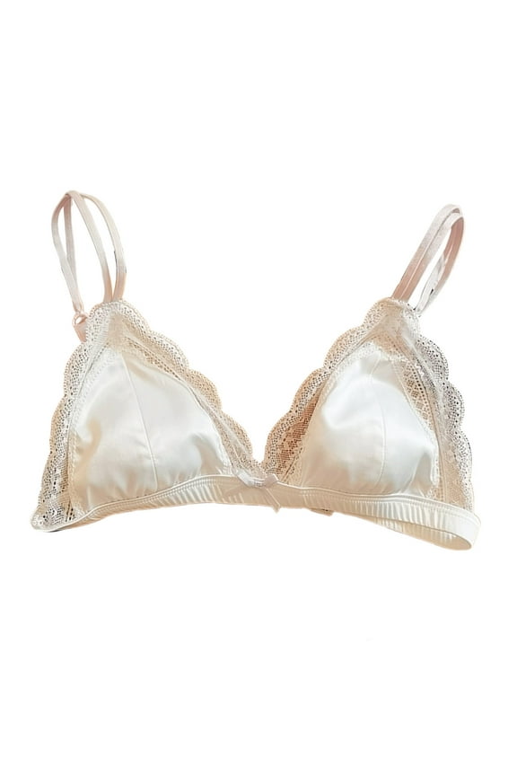 Women's Silk Lace Bralette No Underwire Comfortable Feather Design Bikini Bra Soft Satin Tanga Briefs