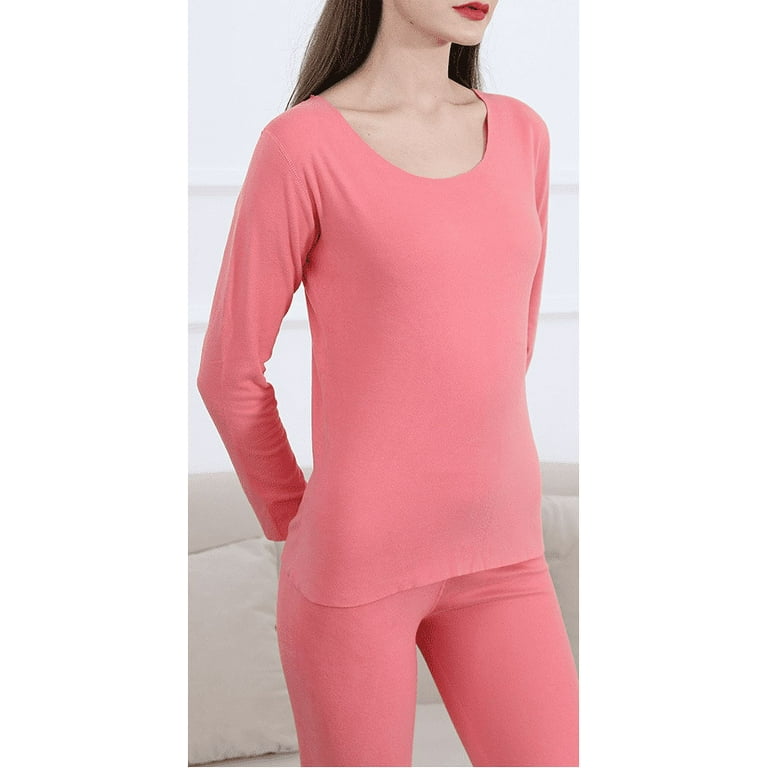 2pc Thermal Sets for Womens, Base Layer Long Johns Underwear, Top & Bottom,  Cotton, Solid Colors (24PACK PINK, Small) 