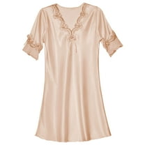 Women's Silk Nightgown Women Satin Sleepwear Dress V Neck Short Sleeve Silk Nightgown Lace Sleep Lingerie Night, Women Nightgowns & Sleepshirts XL