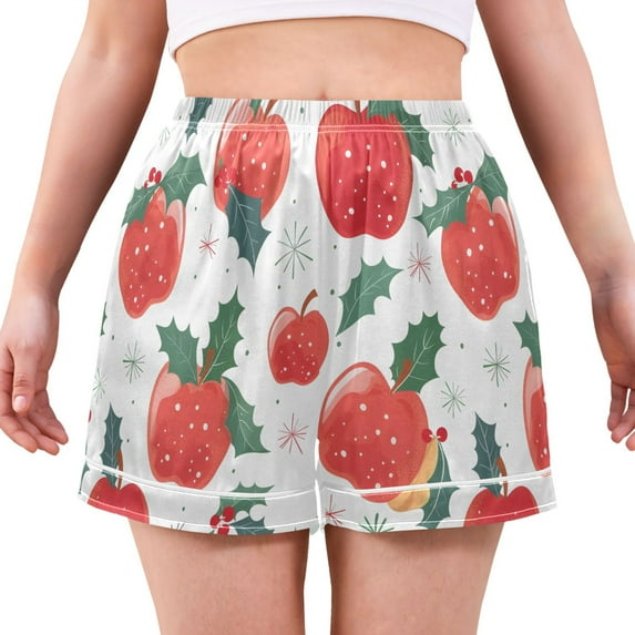 Women's Silk Pajama Shorts Apple Snow Pajama Shorts Women's Casual Pajama Shorts with Pockets