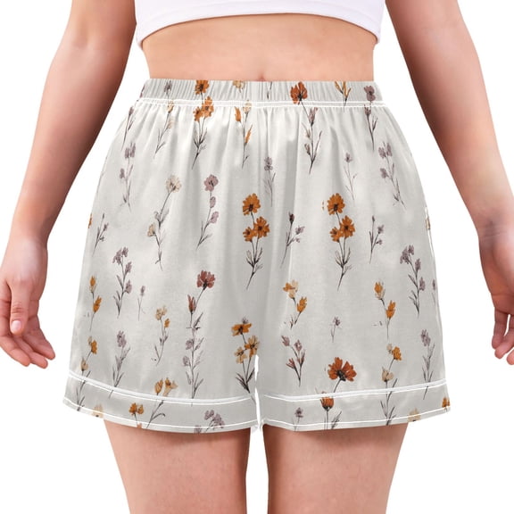 Women's Silk Pajama Shorts Beautiful Vintage Floral Elements Pajama Shorts Women's Casual Pajama Shorts with Pockets