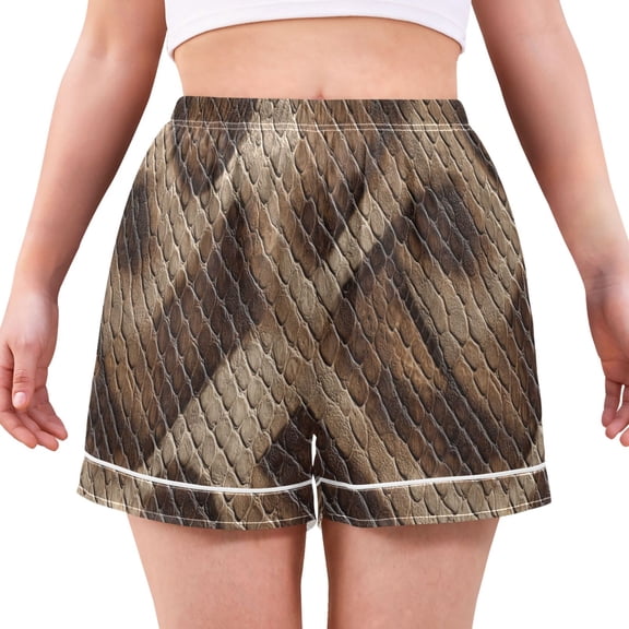 Women's Silk Pajama Shorts Brown Python Leather Pajama Shorts Women's Casual Pajama Shorts with Pockets