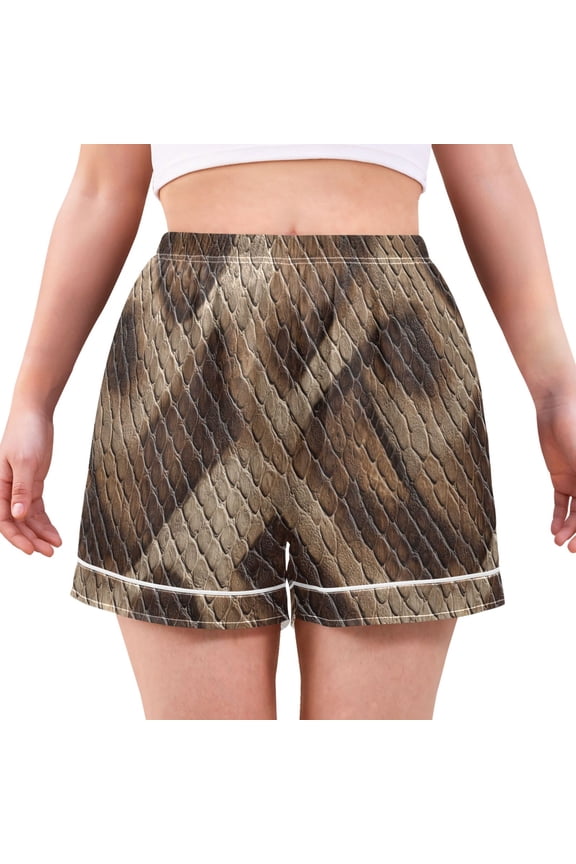 Women's Silk Pajama Shorts Brown Python Leather Pajama Shorts Women's Casual Pajama Shorts with Pockets