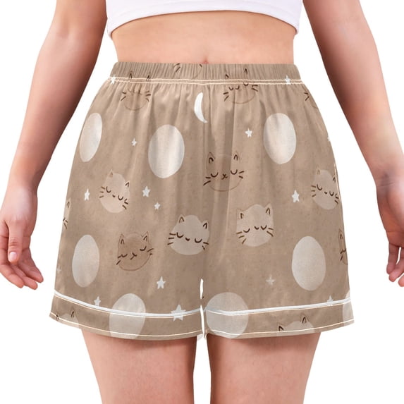 Women's Silk Pajama Shorts Cat Planet Pajama Shorts Women's Casual Pajama Shorts with Pockets