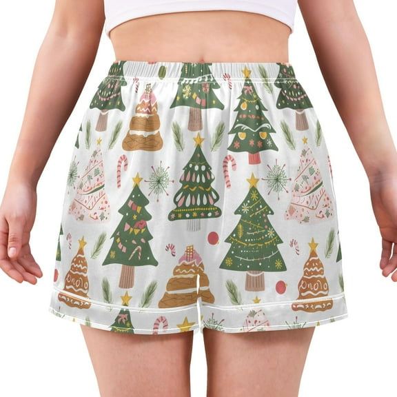 Women's Silk Pajama Shorts Christmas Tree Cake Sweet Pajama Shorts Women's Casual Pajama Shorts with Pockets