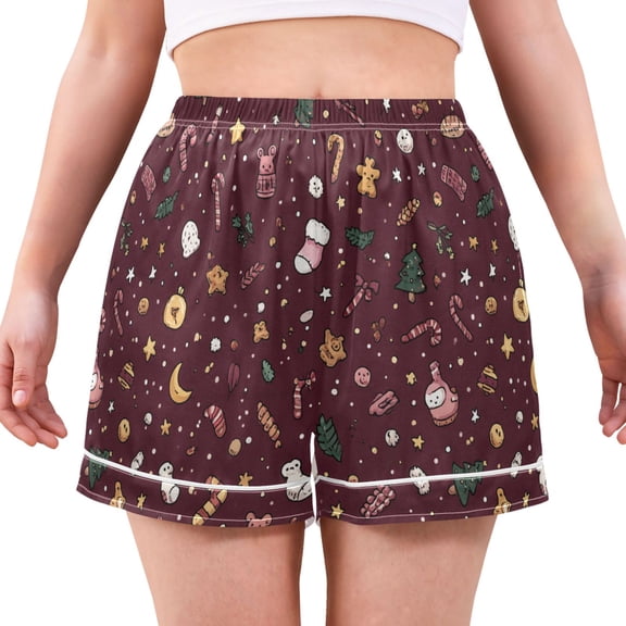 Women's Silk Pajama Shorts Christmas Tree Star Candy Socks Pajama Shorts Women's Casual Pajama Shorts with Pockets
