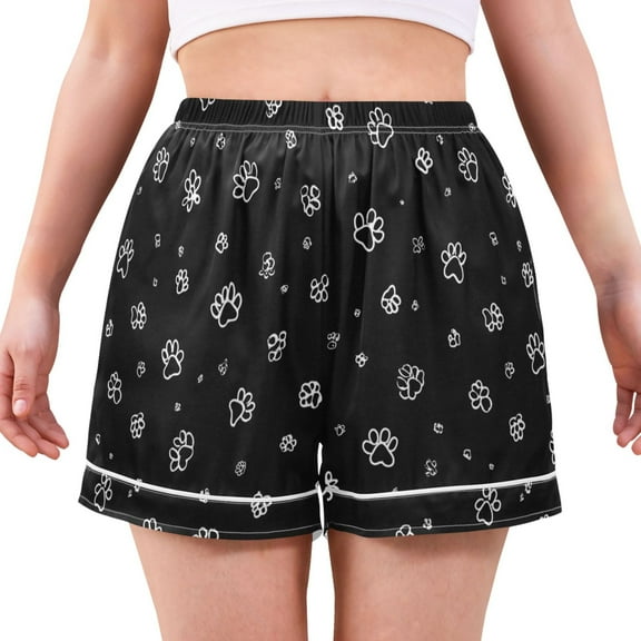 Women's Silk Pajama Shorts Cute Cat Paws Pajama Shorts Women's Casual Pajama Shorts with Pockets