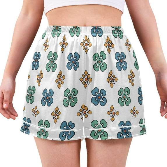 Women's Silk Pajama Shorts Cute Flowers Pajama Shorts Women's Casual Pajama Shorts with Pockets