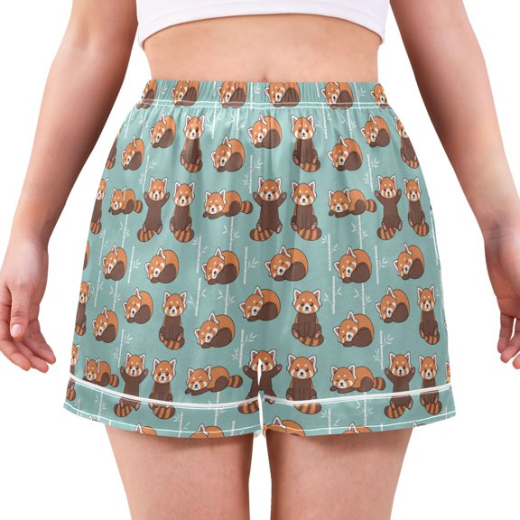 Women's Silk Pajama Shorts Cute Red Panda Pajama Shorts Women's Casual Pajama Shorts with Pockets