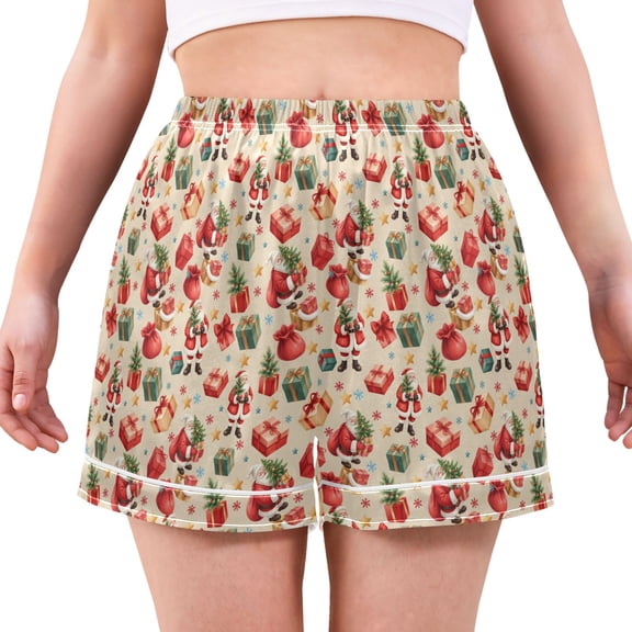 Women's Silk Pajama Shorts Gift Christmas Tree Pajama Shorts Women's Casual Pajama Shorts with Pockets
