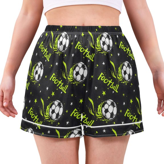 Women's Silk Pajama Shorts Green Splash Football Pattern Pajama Shorts Women's Casual Pajama Shorts with Pockets