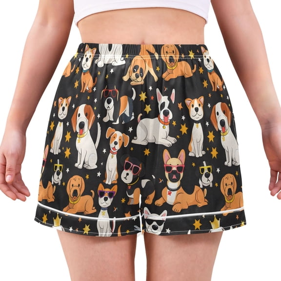 Women's Silk Pajama Shorts Many Dogs Pajama Shorts Women's Casual Pajama Shorts with Pockets