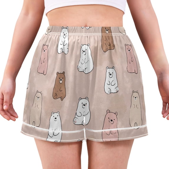 Women's Silk Pajama Shorts Naughty and Cute Bear Pajama Shorts Women's Casual Pajama Shorts with Pockets