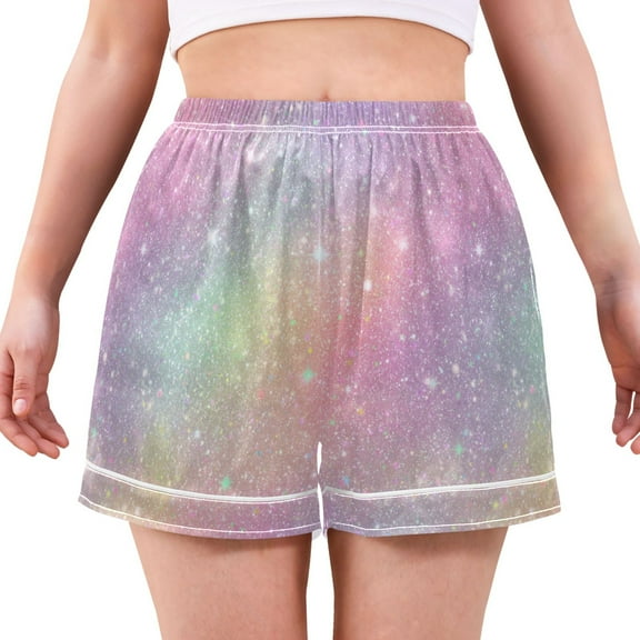 Women's Silk Pajama Shorts Pastel Rinbow Colors Pajama Shorts Women's Casual Pajama Shorts with Pockets