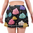 thumbnail image 1 of Women's Silk Pajama Shorts Playful Clouds Pajama Shorts Women's Casual Pajama Shorts with Pockets, 1 of 6