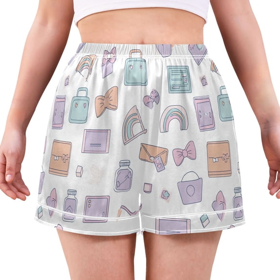 Women's Silk Pajama Shorts Rainbow Alphabet Blocks Pajama Shorts Women's Casual Pajama Shorts with Pockets