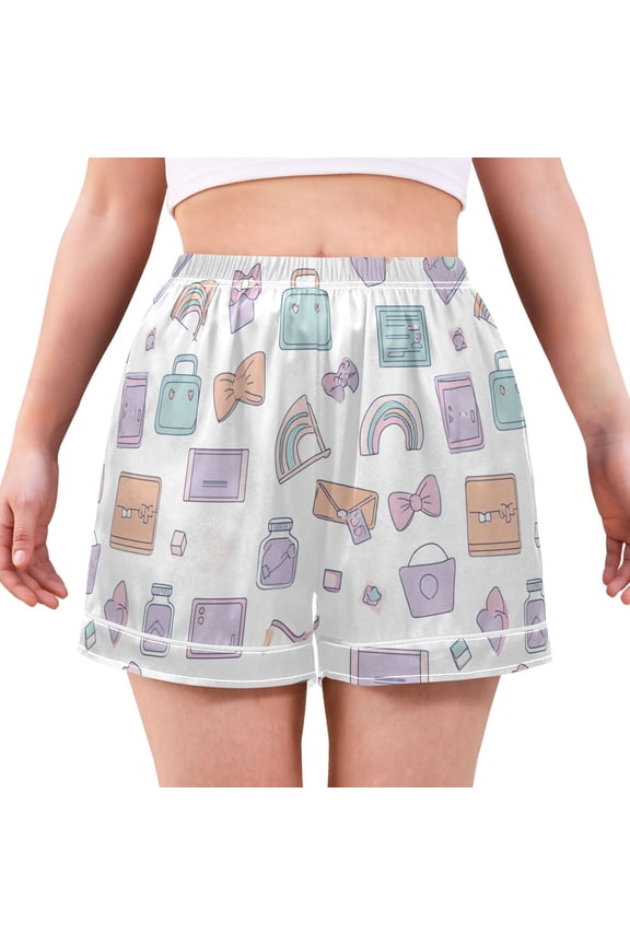 Women's Silk Pajama Shorts Rainbow Alphabet Blocks Pajama Shorts Women's Casual Pajama Shorts with Pockets