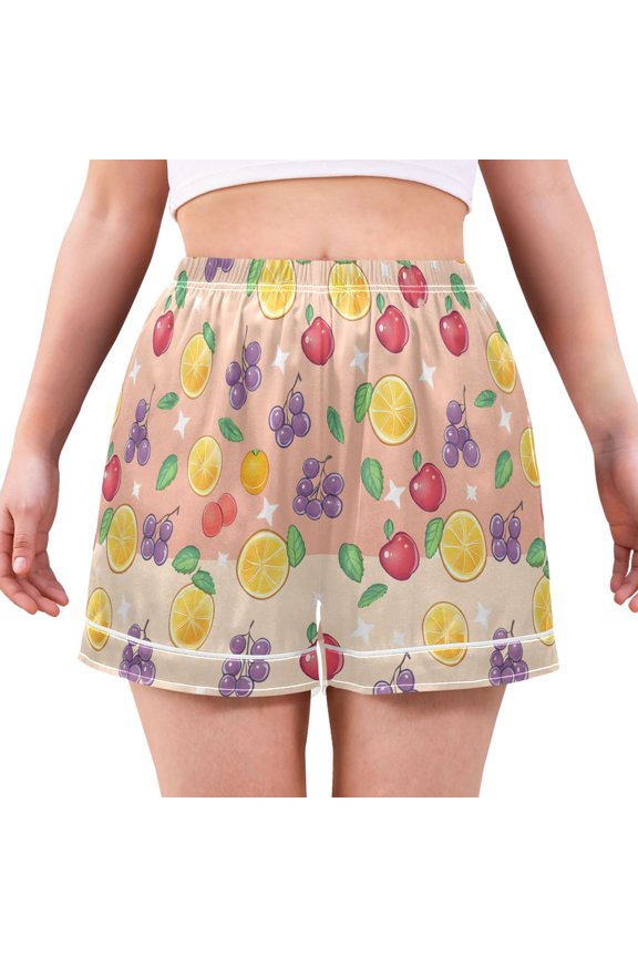 Women's Silk Pajama Shorts Shiny Shiny Fruits Pajama Shorts Women's Casual Pajama Shorts with Pockets