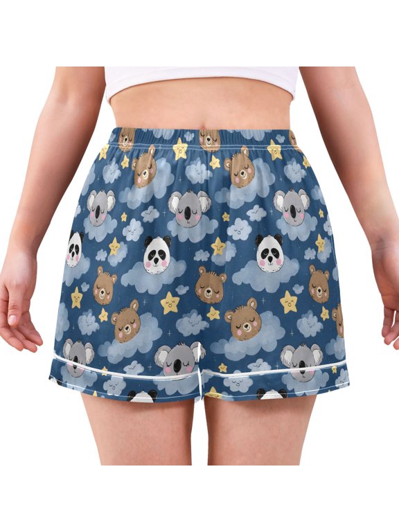 Women's Silk Pajama Shorts Sloth Panda Pajama Shorts Women's Casual Pajama Shorts with Pockets