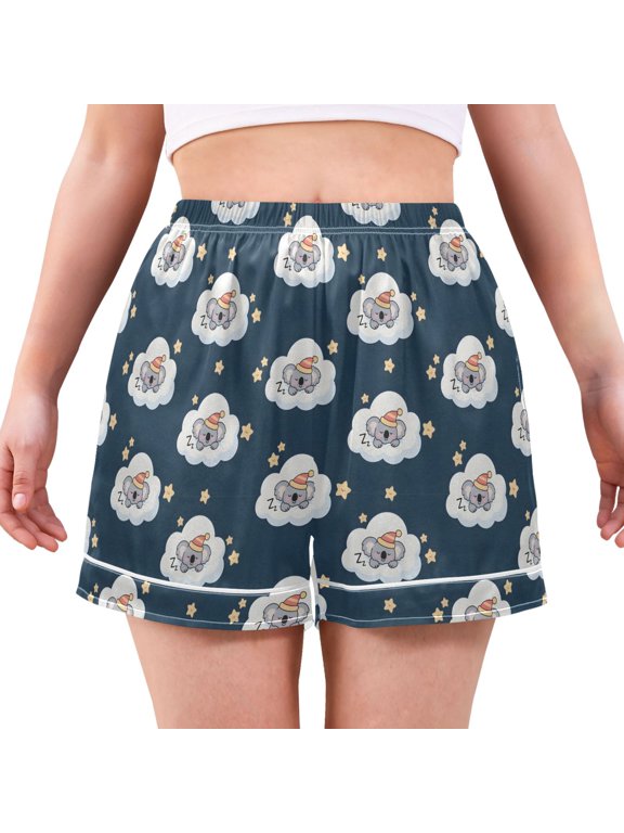 Women's Silk Pajama Shorts Sloth Sleeping Pajama Shorts Women's Casual Pajama Shorts with Pockets