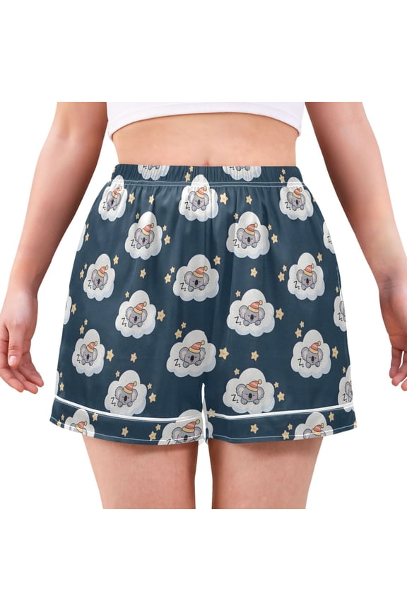 Women's Silk Pajama Shorts Sloth Sleeping Pajama Shorts Women's Casual Pajama Shorts with Pockets