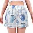 thumbnail image 1 of Women's Silk Pajama Shorts Snowflakes Coffee Cup Pajama Shorts Women's Casual Pajama Shorts with Pockets, 1 of 6